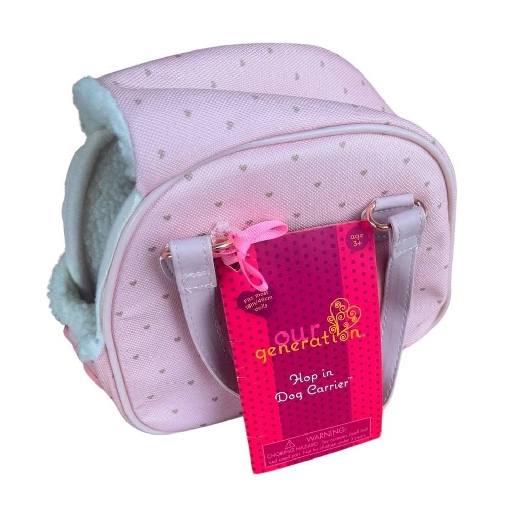Our Generation Hop In Dog Carrier Fits Most 18 Inch‎ Dolls Dual Handles Pink